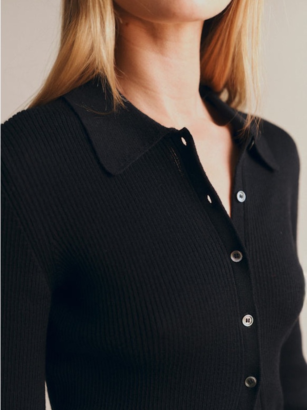 Sezane | Drew Cardigan Ribbed Collar Button-Up Long Sleeve Top Sweater Parisian